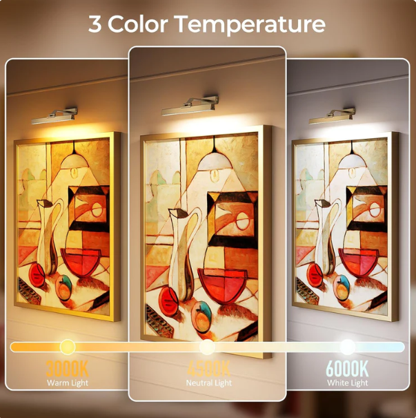 Picture Lights for Wall, Brass Battery Operated Picture Light 16in Art Light CCT Dimmable Recharging Battery Wall Light with Remote Control for Living Room Gallery - Image 7