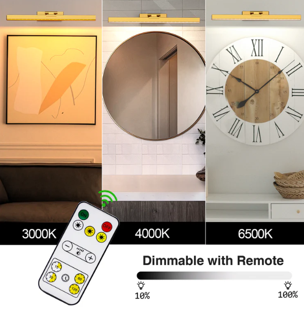 Picture Light Battery Operated, 16in Wireless Art Light for Paintings CCT Dimmable Recharging Battery Picture Light with Remote Control for Gallery Dartboard Art Bedroom Bathroom Gold OR Black - Image 5
