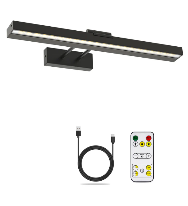 Picture Light Battery Operated, 16in Wireless Art Light for Paintings CCT Dimmable Recharging Battery Picture Light with Remote Control for Gallery Dartboard Art Bedroom Bathroom Gold OR Black - Image 8