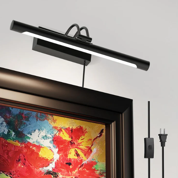 Plug in Picture Lights for Wall LED Art Light with On/Off Switch,14inch 4000K Adjustable Brass Gallery Painting Lights for Picture Display Dartboard Art Work (Black or Gold) - Image 2
