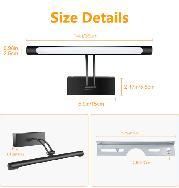 Hardwired Picture Light for Wall Black, 36cm Night Light LED Wall Sconces for Pictures,Dart Board Lights Wall Lights for Dartboard Mirror Frame Gallery - Image 4