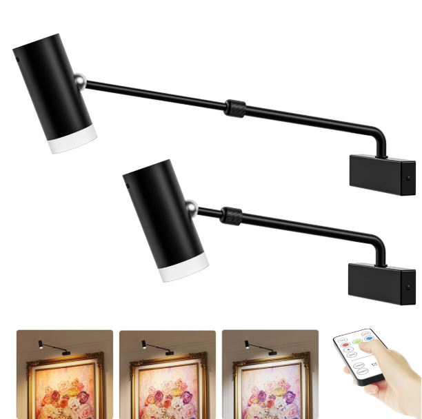 Battery Operated Picture Light, Adjustable Length Wireless Art Light for Paintings CCT Dimmable Rechargeable Picture Light with Remote Control for Gallery Reading Dartboard Bathroom 2PCS - Image 3