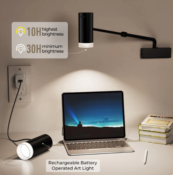 Battery Operated Picture Light, Adjustable Length Wireless Art Light for Paintings CCT Dimmable Rechargeable Picture Light with Remote Control for Gallery Reading Dartboard Bathroom 2PCS - Image 8