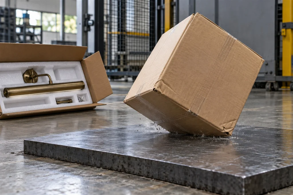 Drop test on a packed carton