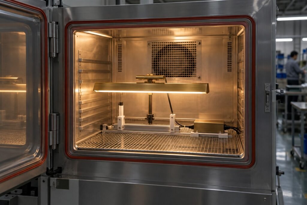 Temperature chamber with a fixture